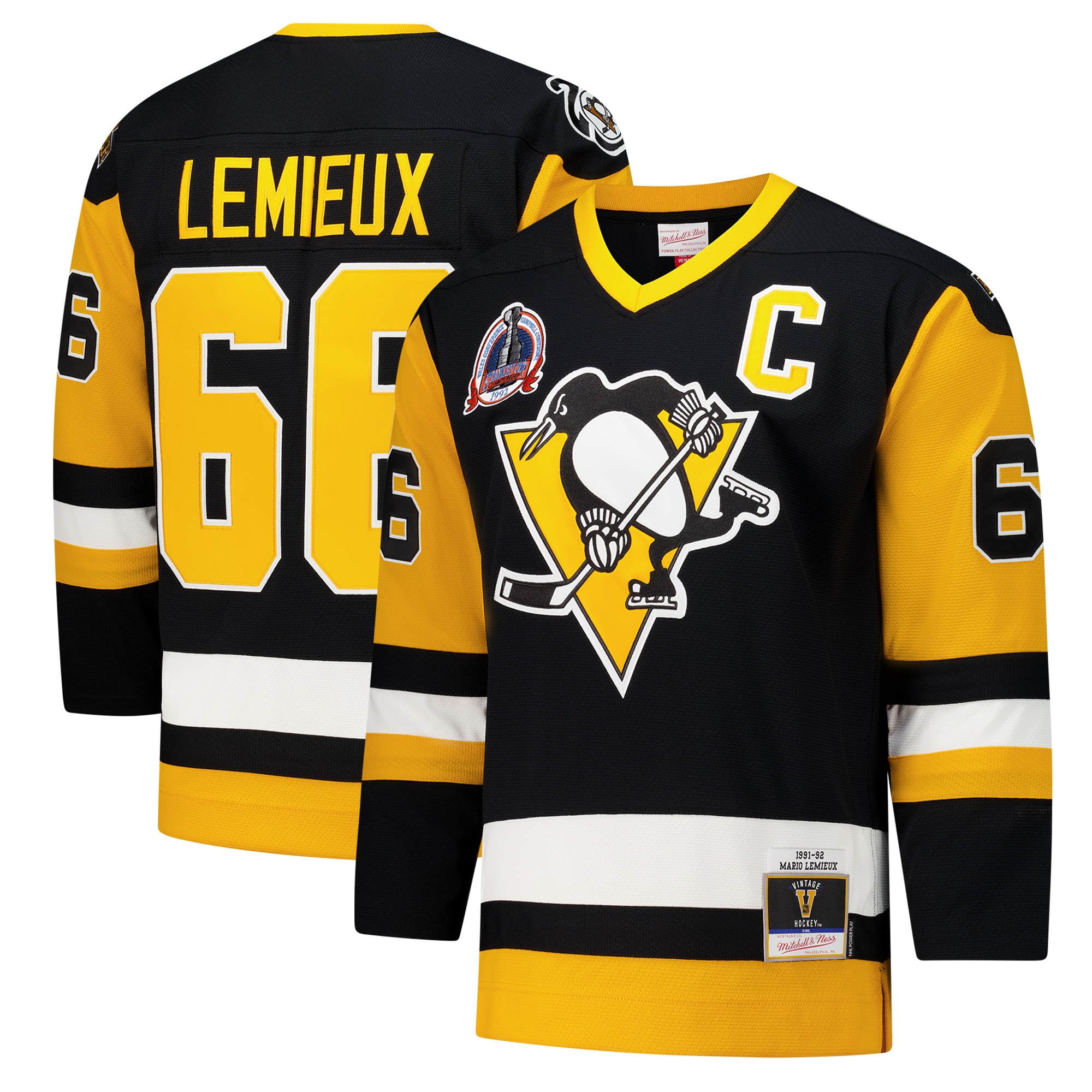 Pittsburgh Penguins Mario Lemieux Black 1991-92 Power Play NHL Jersey Men's