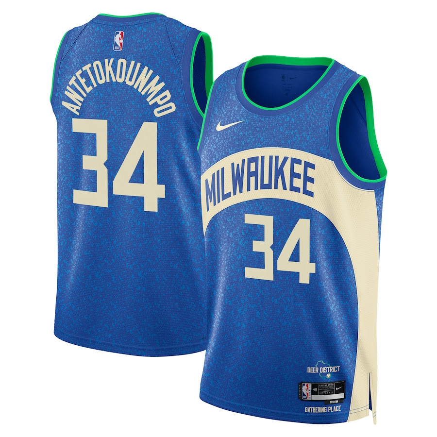 Giannis Antetokounmpo 34 Milwaukee Bucks 2023/24 City Edition Swingman Royal NBA Jersey Men's