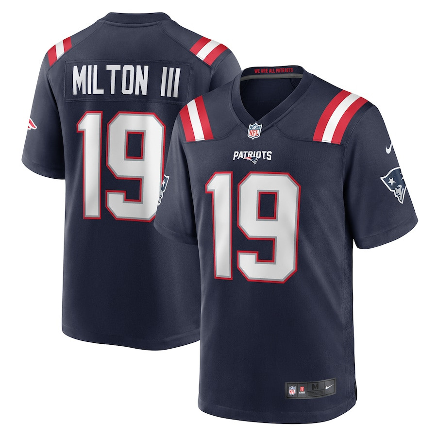 Joe Milton III 19 New England Patriots Game Navy NFL Jersey Men's