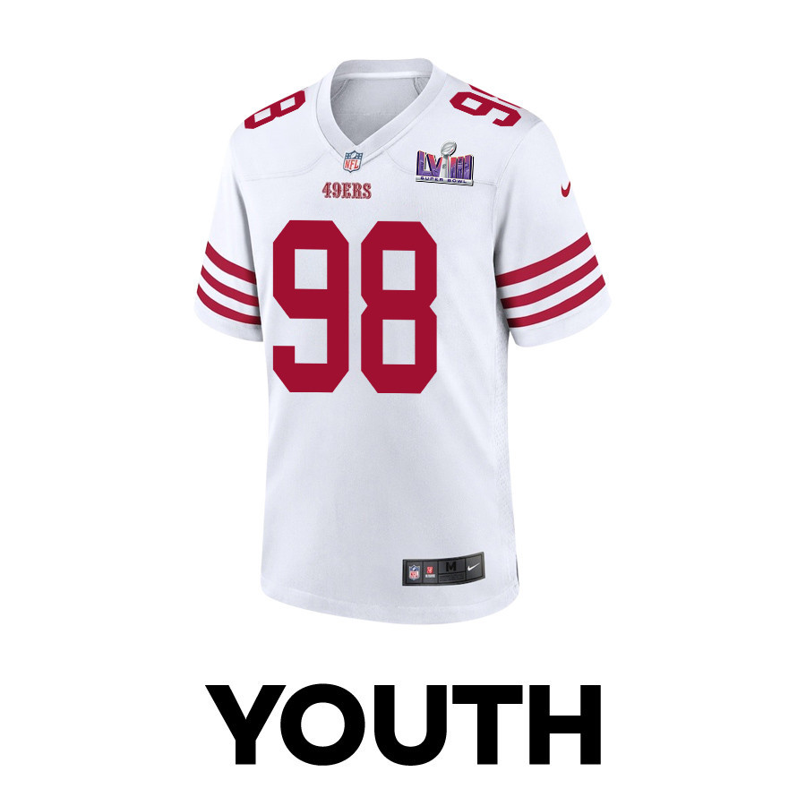 Javon Hargrave 98 San Francisco 49ers Super Bowl LVIII Patch Game White NFL Jersey Youth