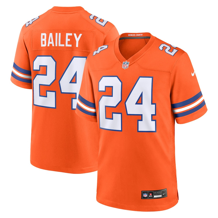 Champ Bailey 24 Denver Broncos Mile High Collection 1977 Throwback Retired Player Game Orange NFL Jersey Men's