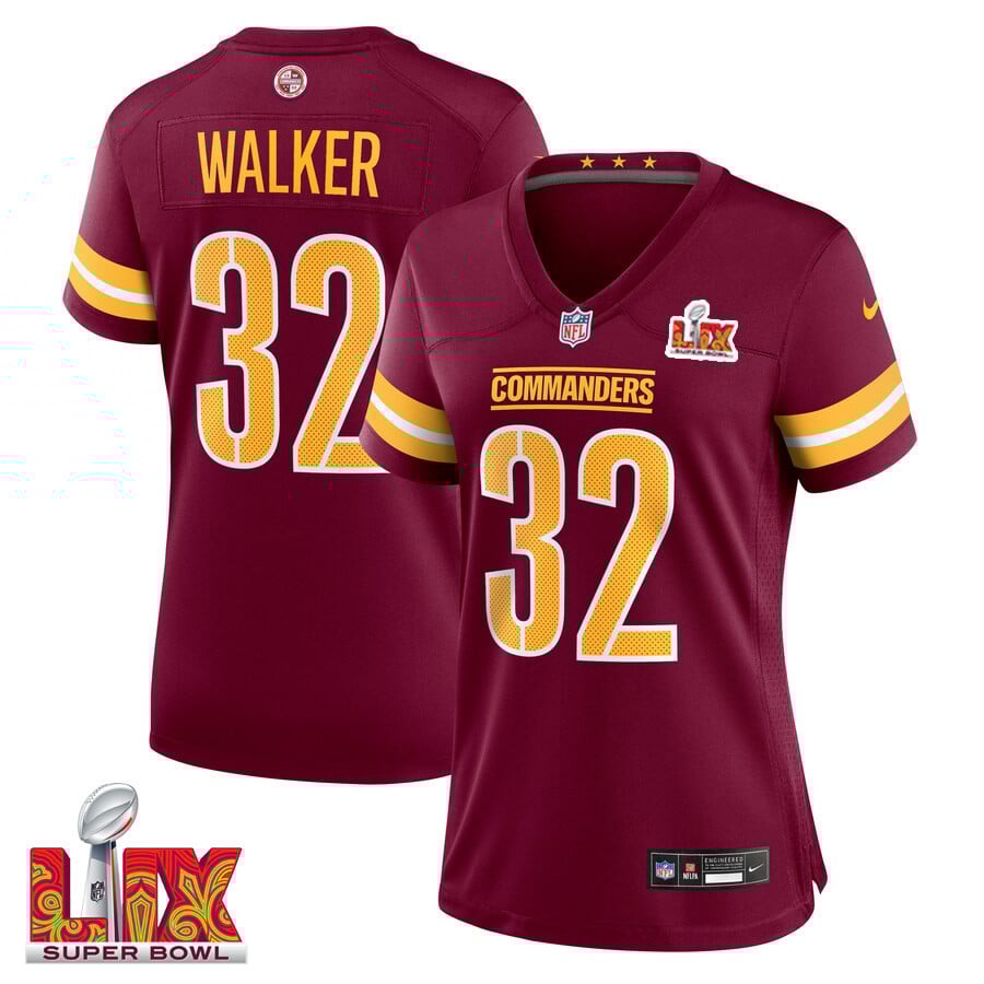 Mykal Walker #32 Washington Commanders Super Bowl LIX Burgundy NFL Jersey Women's