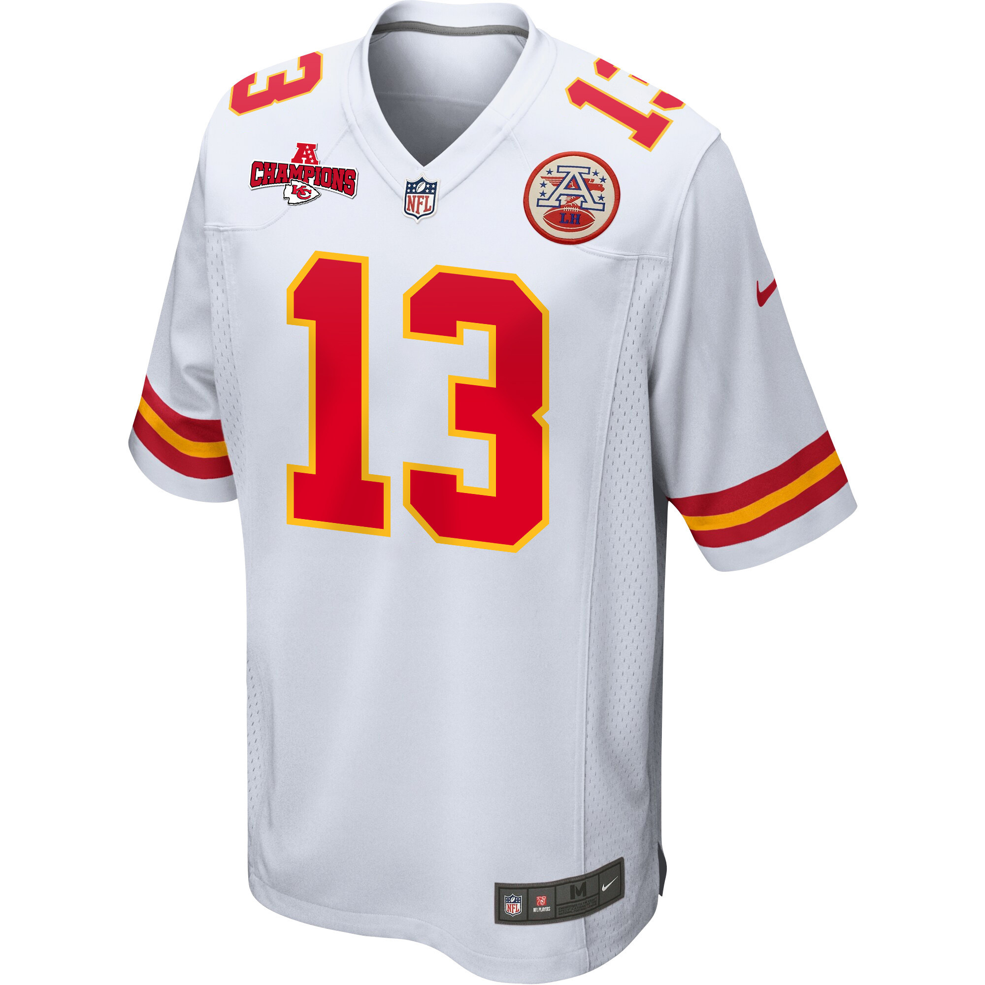 Nazeeh Johnson 13 Kansas City Chiefs AFC Champions Patch Game White NFL Jersey Men's