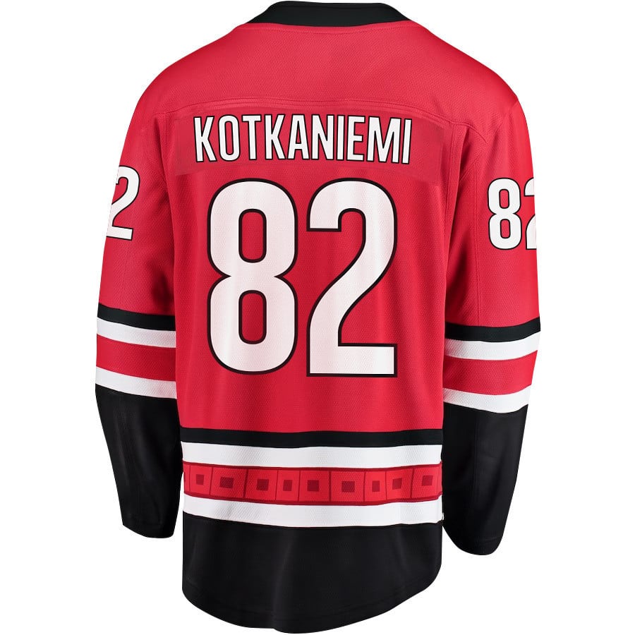 Jesperi Kotkaniemi 82 Carolina Hurricanes Stanley Cup 2023 Playoffs Patch Home Breakaway Red NHL Jersey Men's