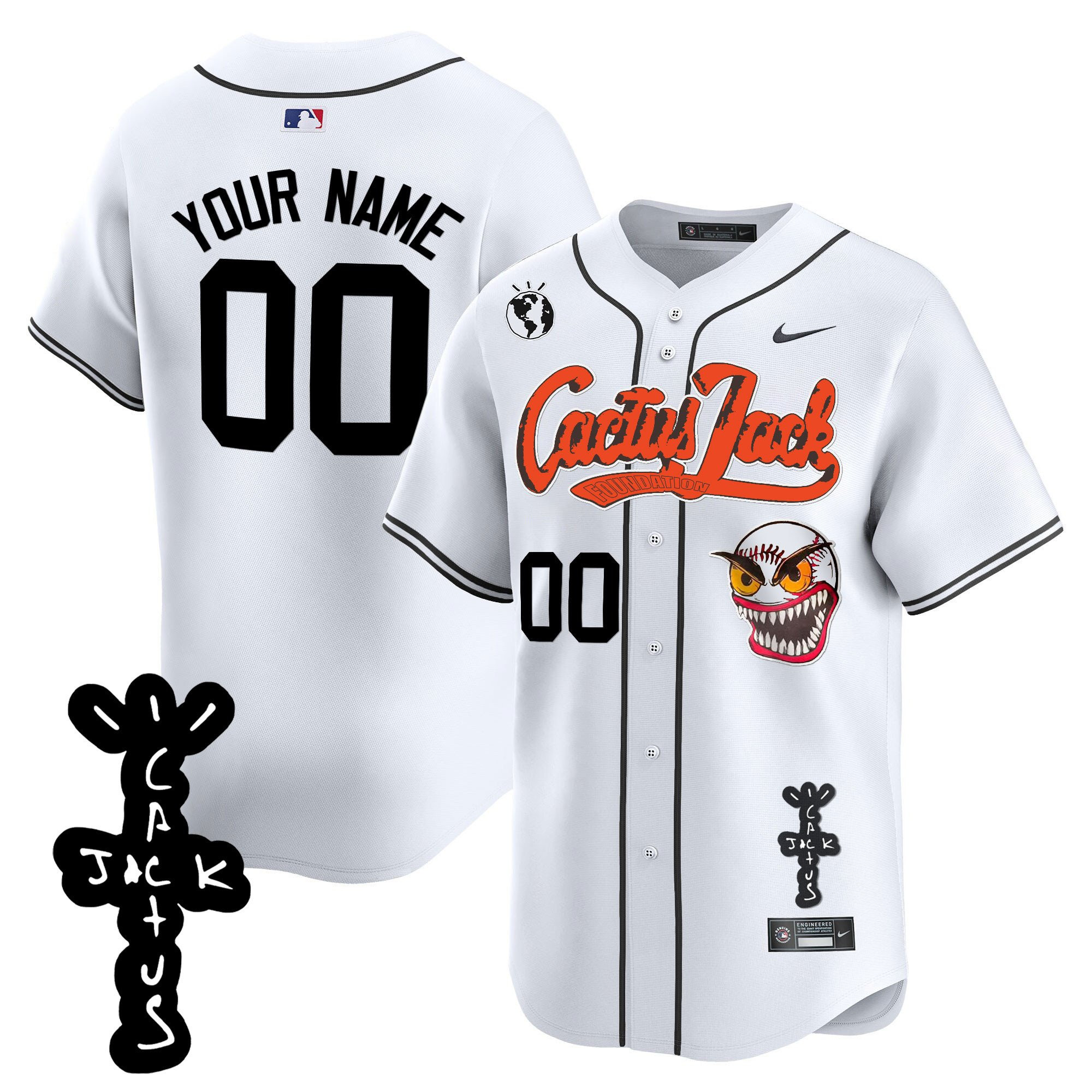 Houston Astros Cactus Jack Patch V2 Custom White MLB Jersey Men's