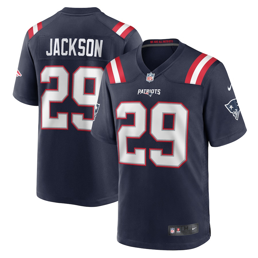 JC Jackson 29 New England Patriots Game Navy NFL Jersey Men's