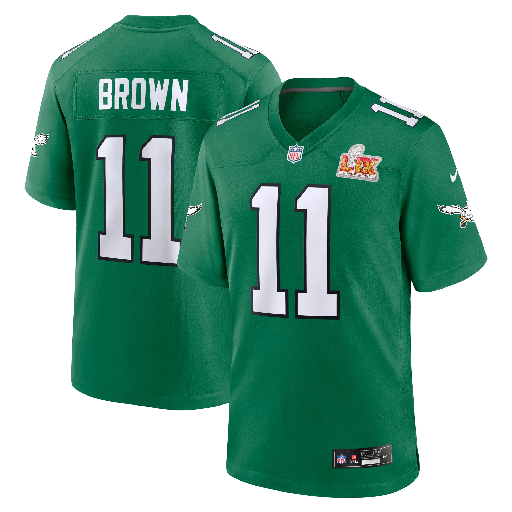 Philadelphia Eagles A.J. Brown Kelly Green Super Bowl LIX 2nd Alternate Game NFL Jersey Men's