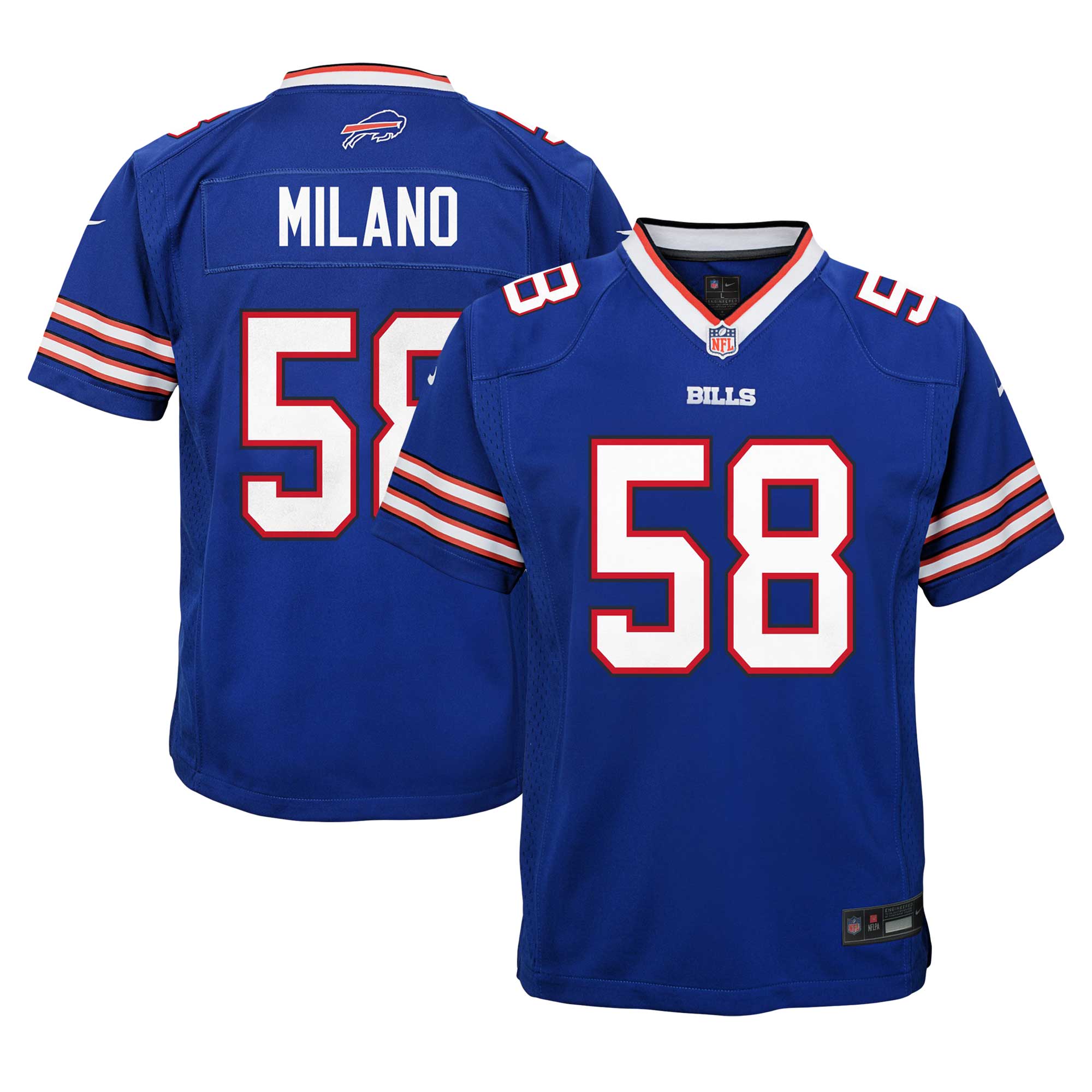 Buffalo Bills Matt Milano Royal Team Player Game NFL Jersey Youth