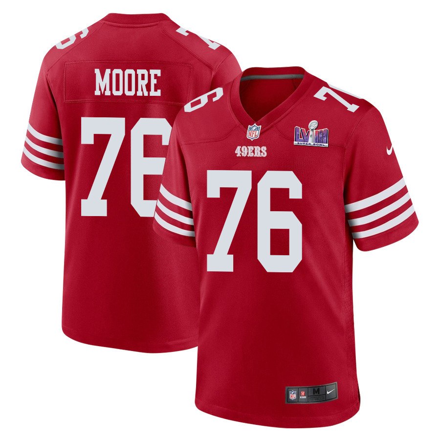 Jaylon Moore 76 San Francisco 49ers Super Bowl LVIII Patch Game Scarlet NFL Jersey Men's