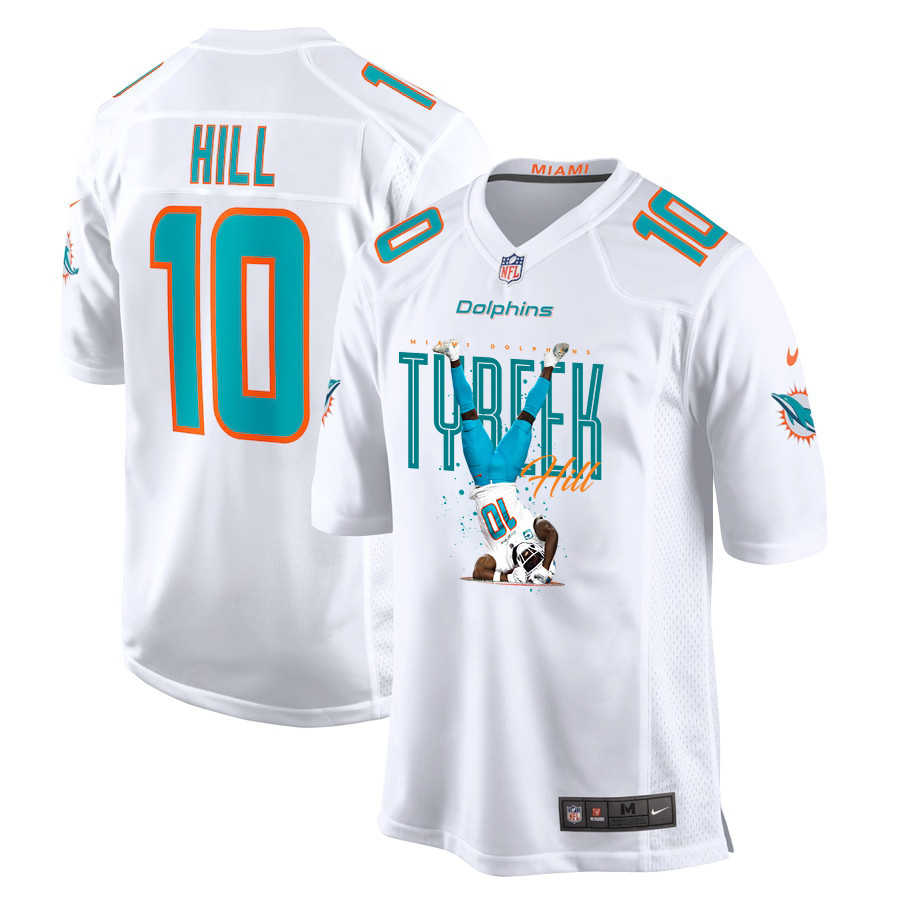 Tyreek Hill 10 Miami Dolphins Celebrating Game White NFL Jersey Men's