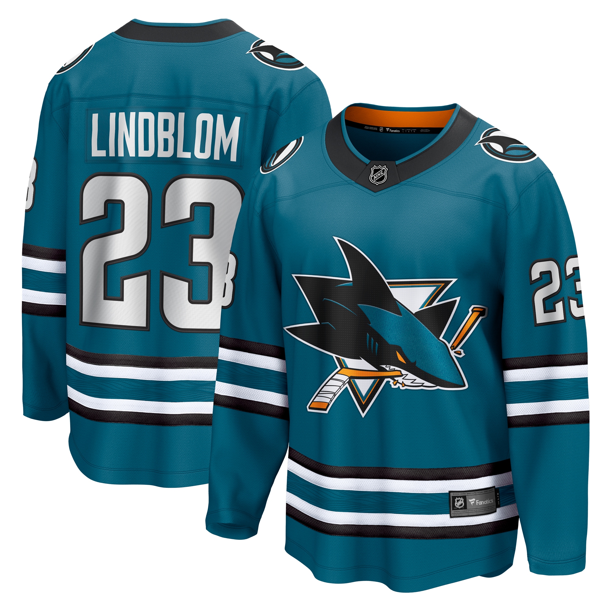 San Jose Sharks Oskar Lindblom Teal Home Breakaway NHL Jersey Men's