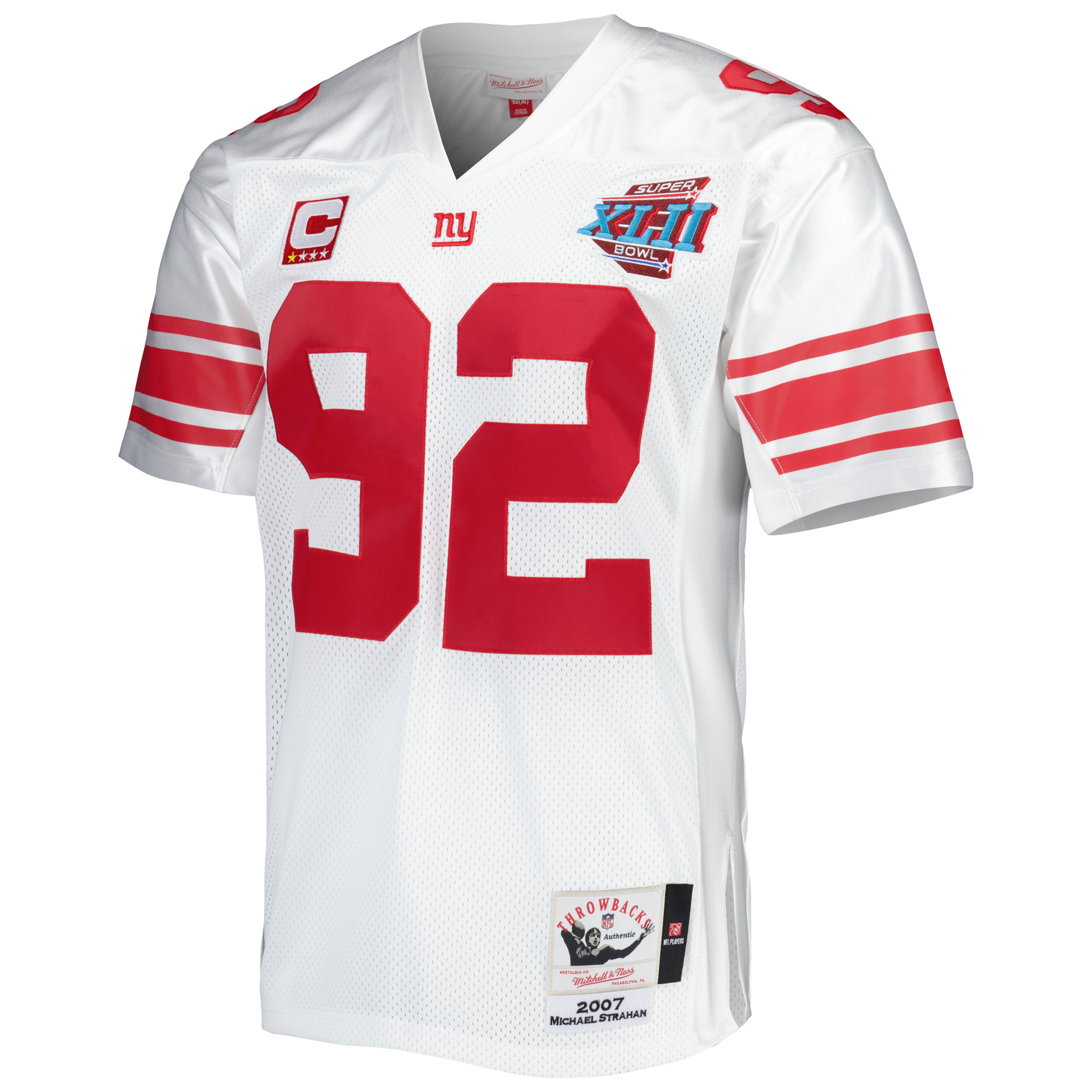 New York Giants 2007 Michael Strahan Mitchell Ness White Throwback Retired Player NFL Jersey Men's