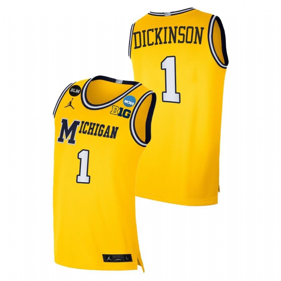 Michigan Wolverines Hunter Dickinson 1 Gold 2022 March Madness Sweet 16 NCAA Jersey Men's