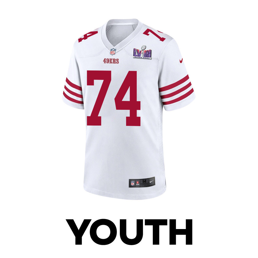 Spencer Burford 74 San Francisco 49ers Super Bowl LVIII Patch Game White NFL Jersey Youth