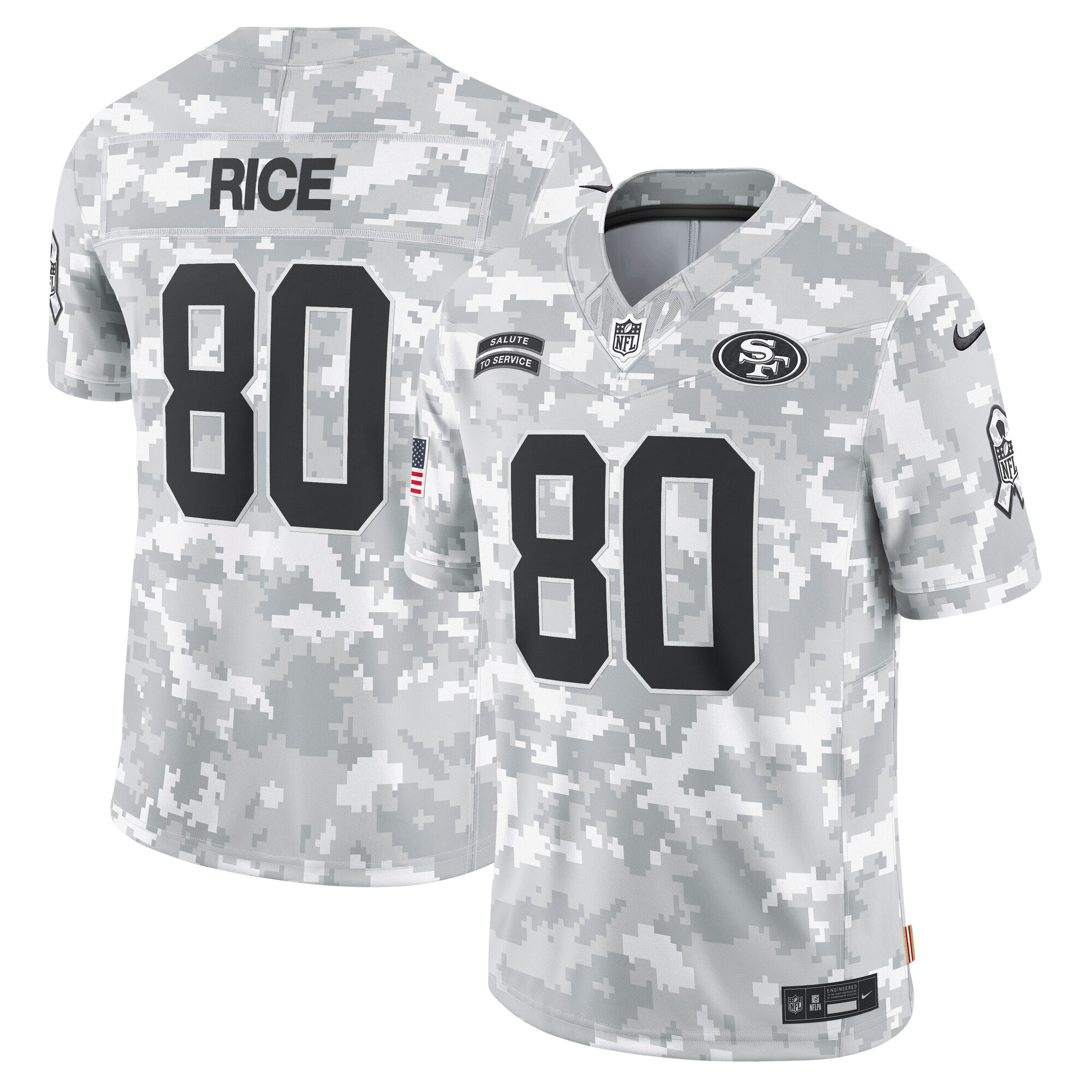 San Francisco 49ers Jerry Rice Arctic Camo 2024 Salute to Service Retired Player Limited NFL Jersey Men's
