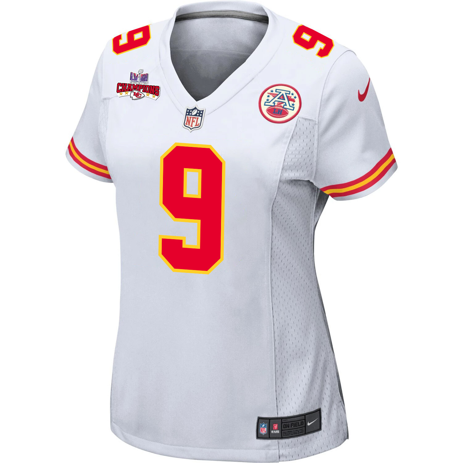 Blaine Gabbert 9 Kansas City Chiefs Super Bowl LVIII Champions 4 Stars Patch Game White NFL Jersey Women's