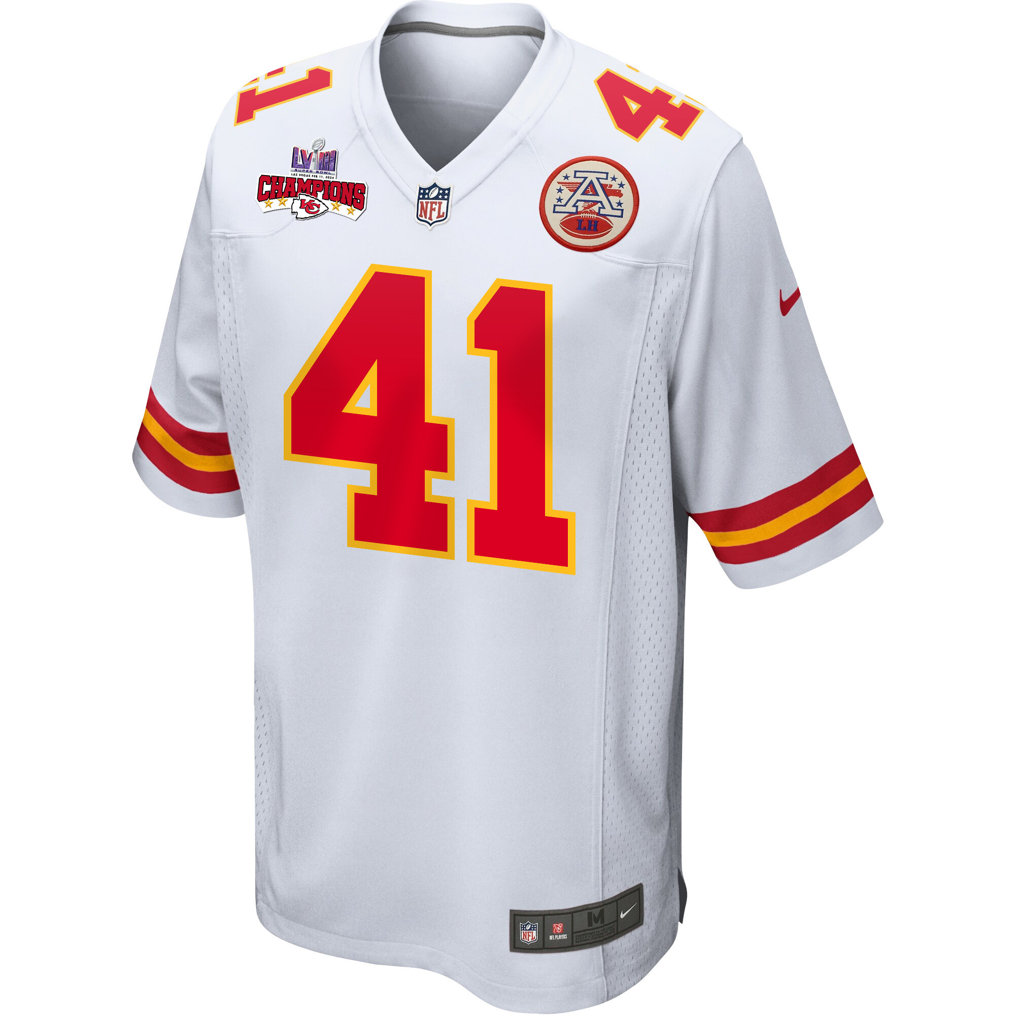 James Winchester 41 Kansas City Chiefs Super Bowl LVIII Champions 4 Stars Patch Game White NFL Jersey Men's