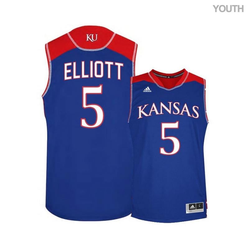 5 Elijah Elliott Blue Kansas Jayhawks NCAA Jersey Youth
