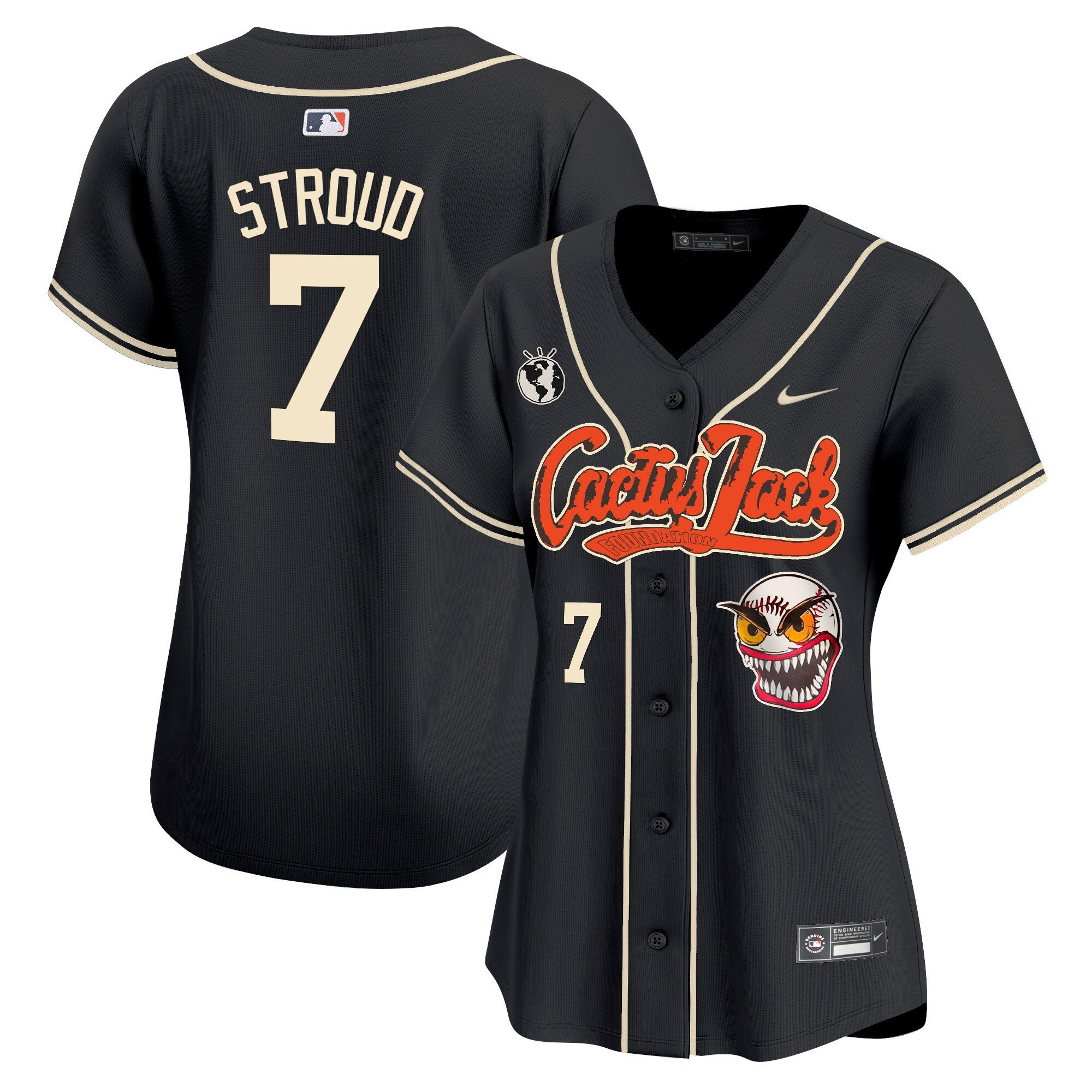 CJ Stroud 7 Houston Astros Cactus Jack Patch Black MLB Jersey Women's