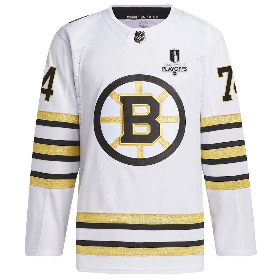 Jake DeBrusk 74 Boston Bruins 2024 Playoffs Patch Away White NHL Jersey Men's