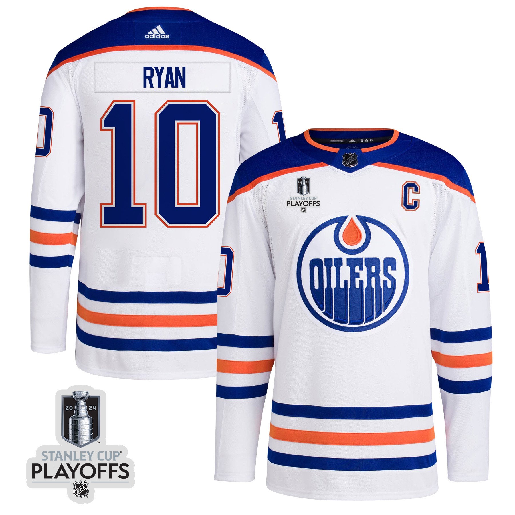 Derek Ryan 10 Edmonton Oilers 2024 Playoffs Patch Away White NHL Jersey Men's