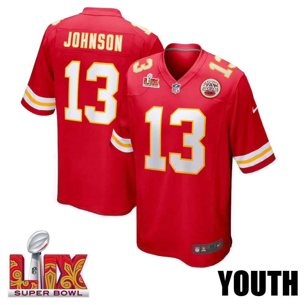 Nazeeh Johnson #13 Kansas City Chiefs Super Bowl LIX Red NFL Jersey Youth