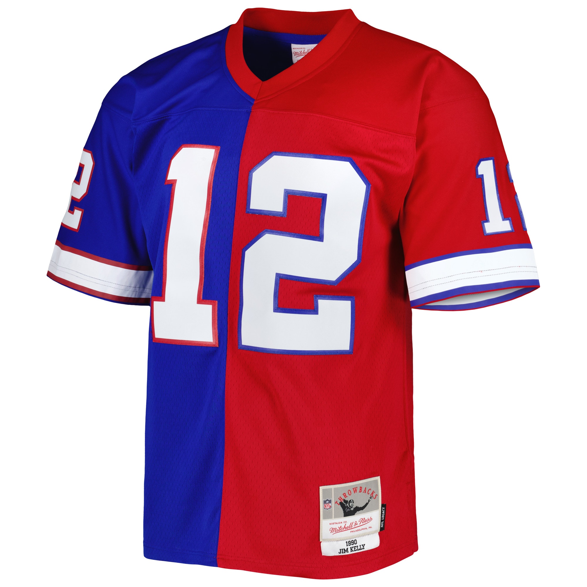 Buffalo Bills Jim Kelly Mitchell Ness Royal/Red 1990 Split Legacy NFL Jersey Men's