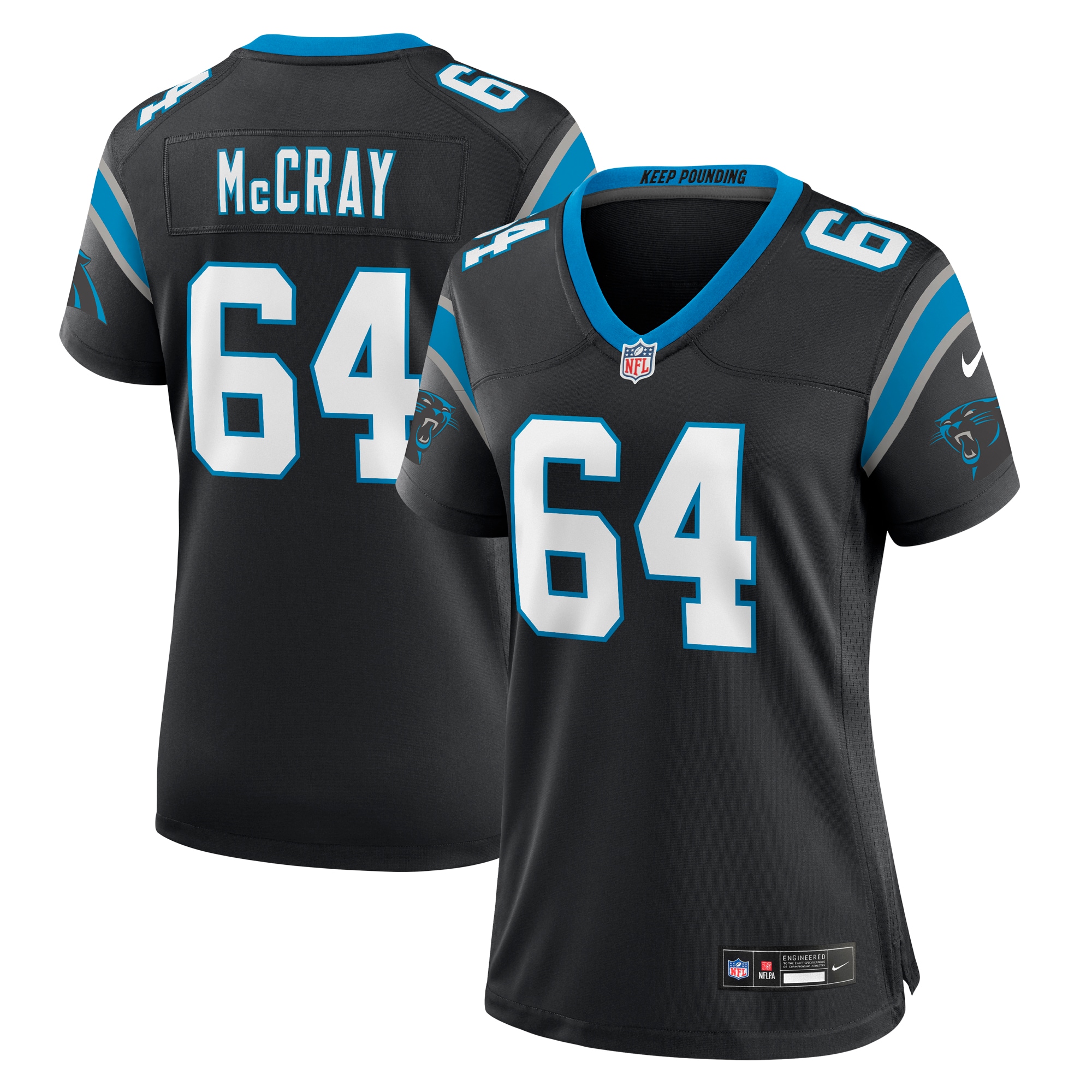 Carolina Panthers Justin McCray Black Team Game NFL Jersey Women's