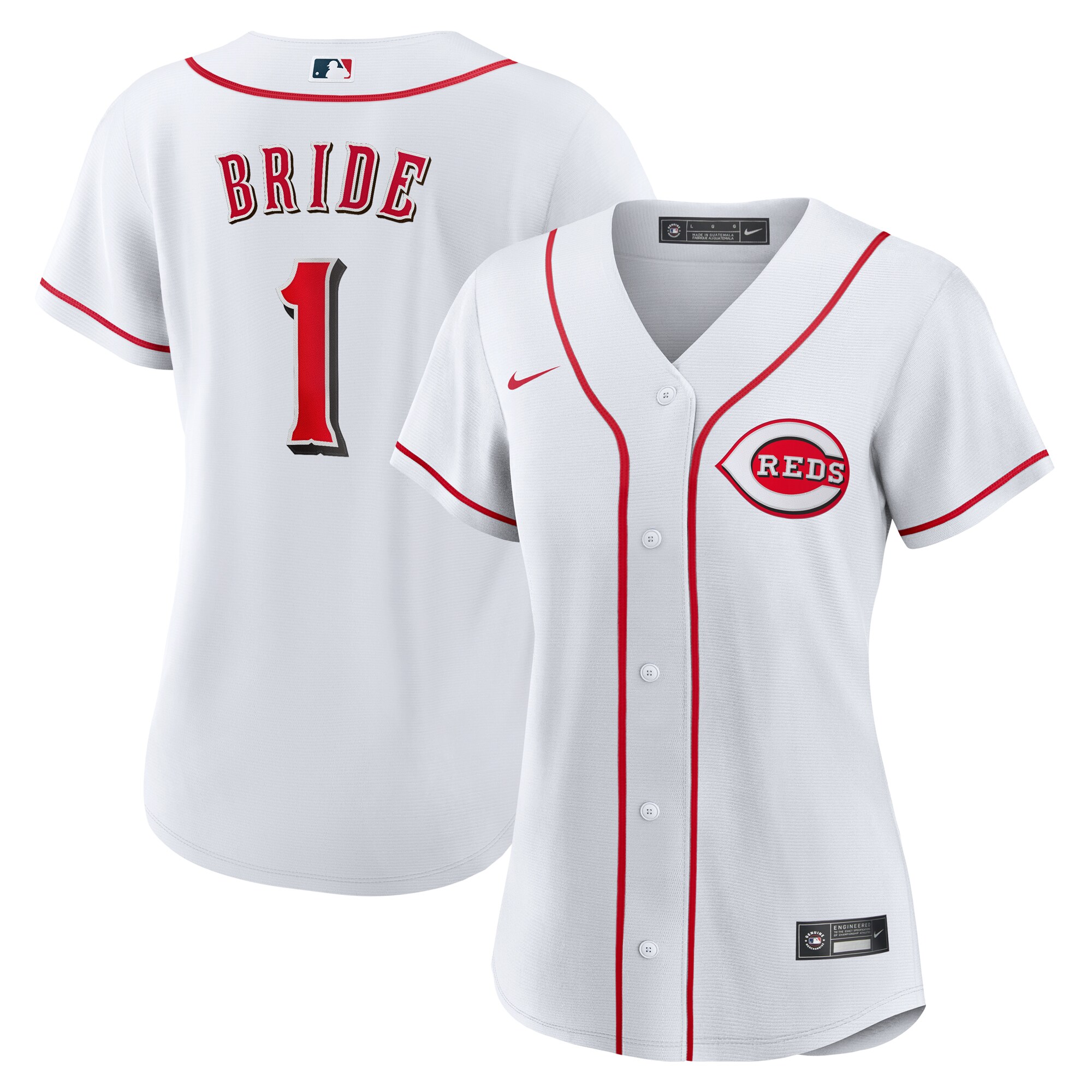 Cincinnati Reds White #1 Bride Home MLB Jersey Women's