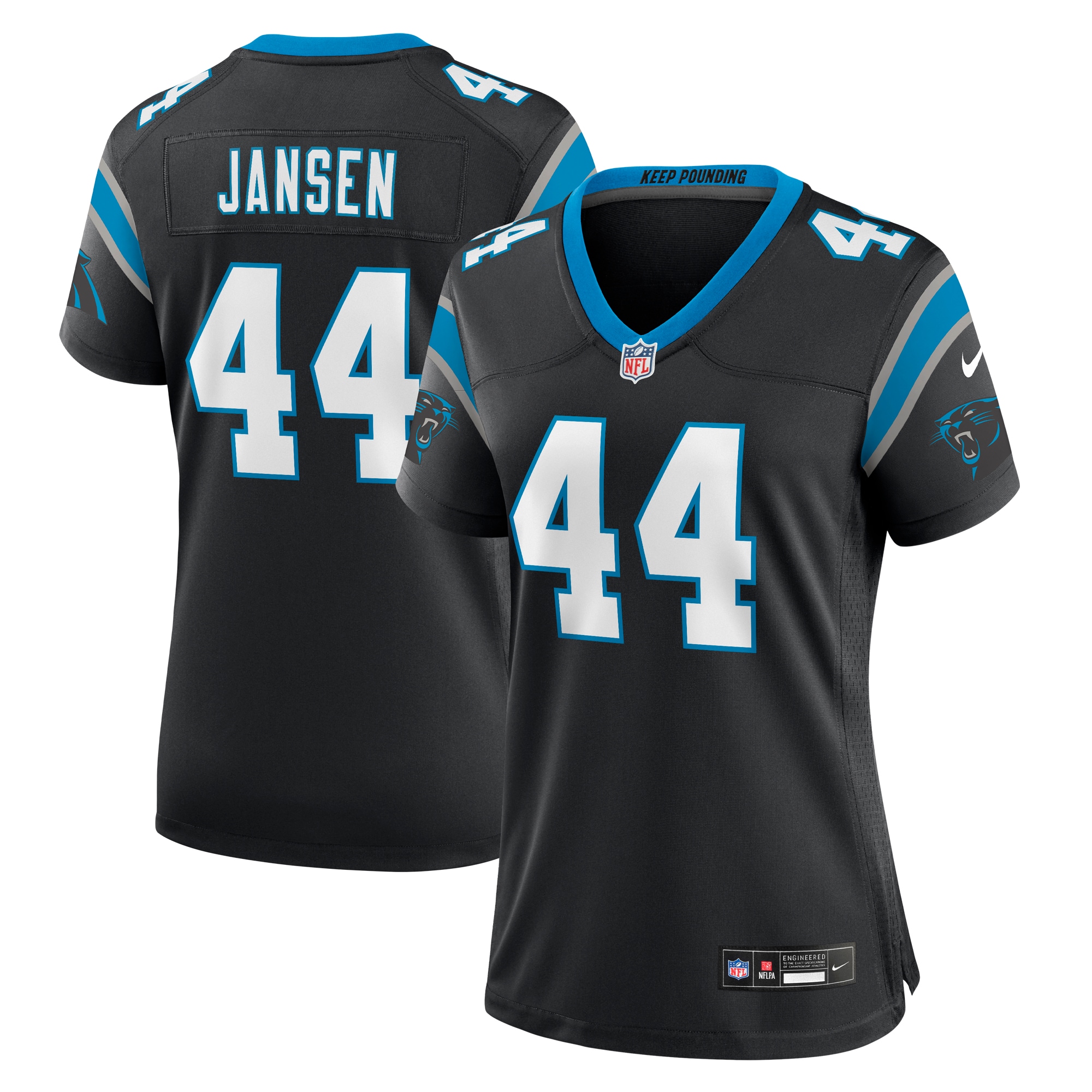 Carolina Panthers J.J. Jansen Black Team Game NFL Jersey Women's