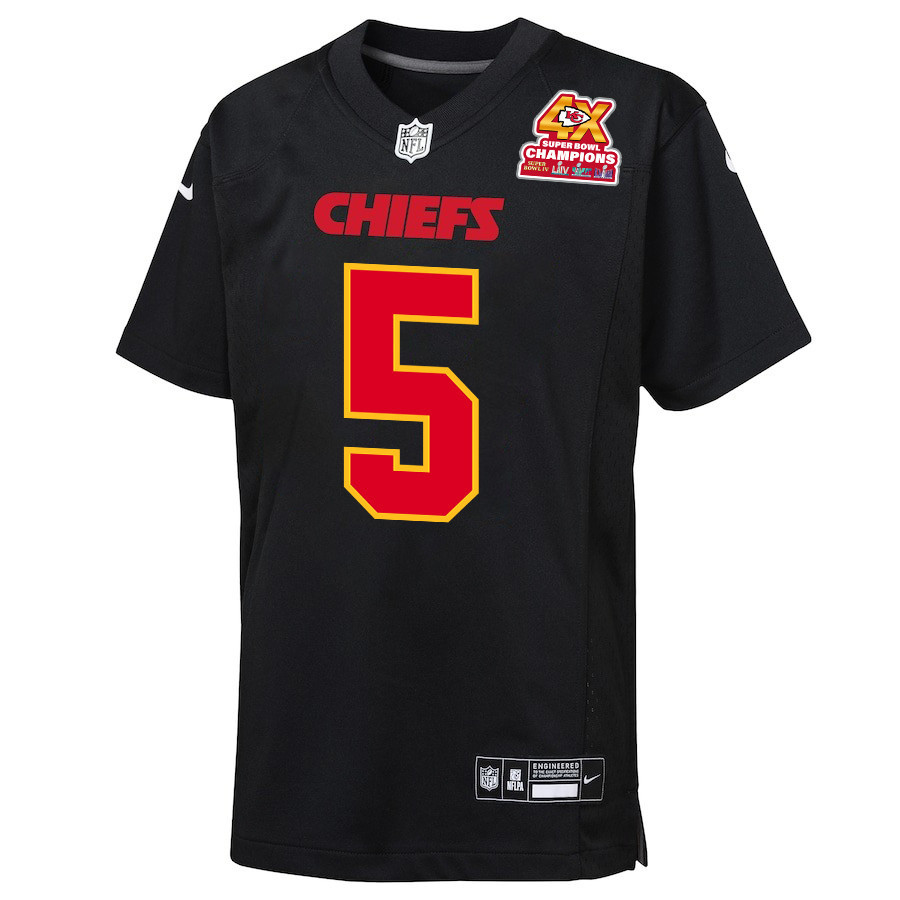 Charles Omenihu 90 Kansas City Chiefs Super Bowl LVIII Champions 4X Fashion Game Carbon Black NFL Jersey Youth
