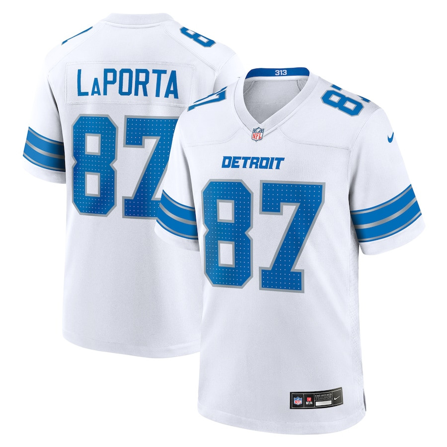 Sam LaPorta 87 Detroit Lions White Game White NFL Jersey Men's
