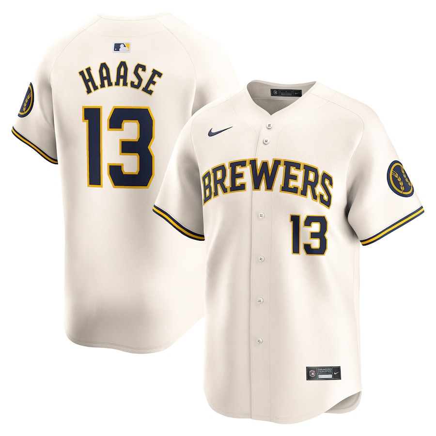 Eric Haase 13 Milwaukee Brewers Home Limited Player Cream MLB Jersey Men's
