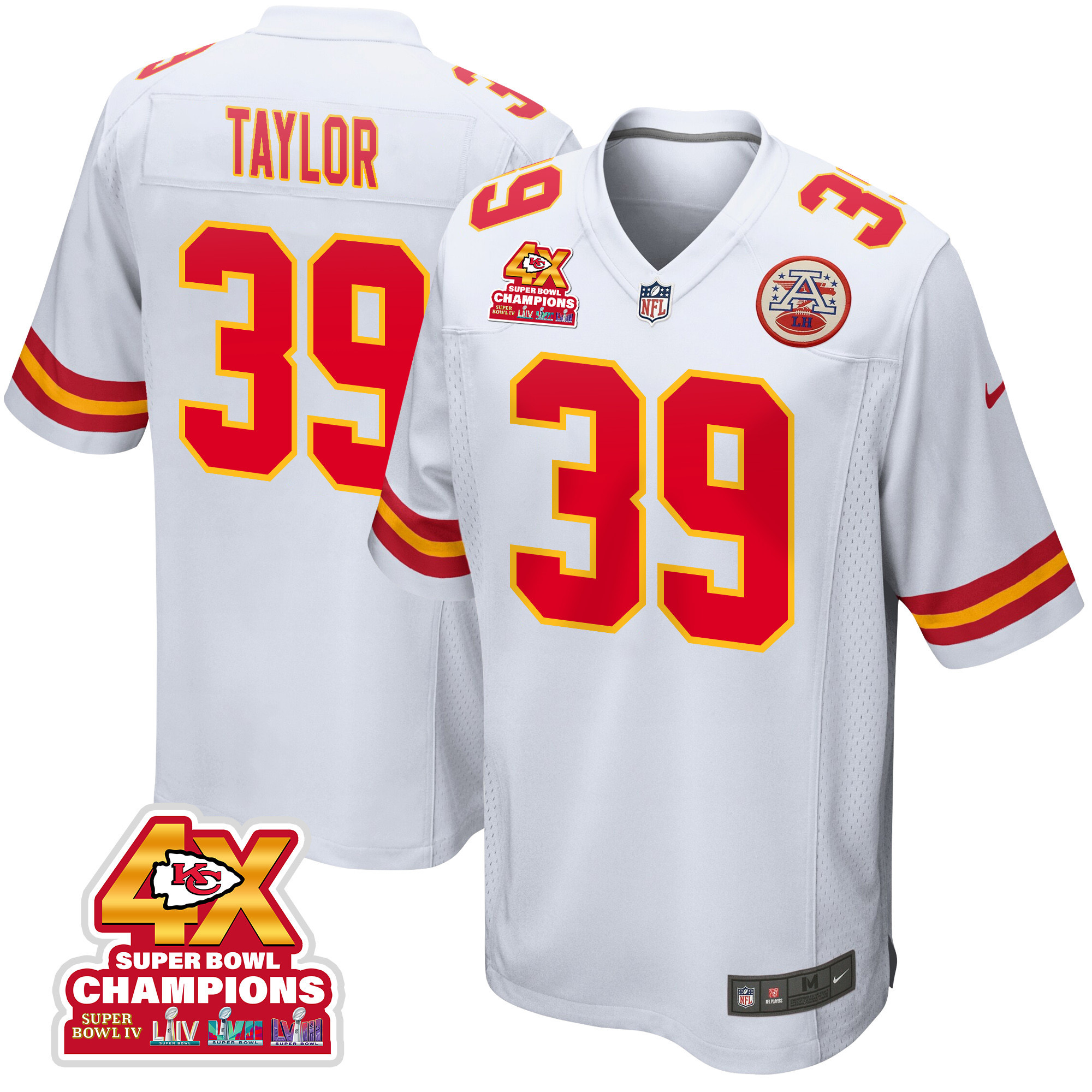 Keith Taylor 39 Kansas City Chiefs Super Bowl LVIII Champions 4X Game White NFL Jersey Men's