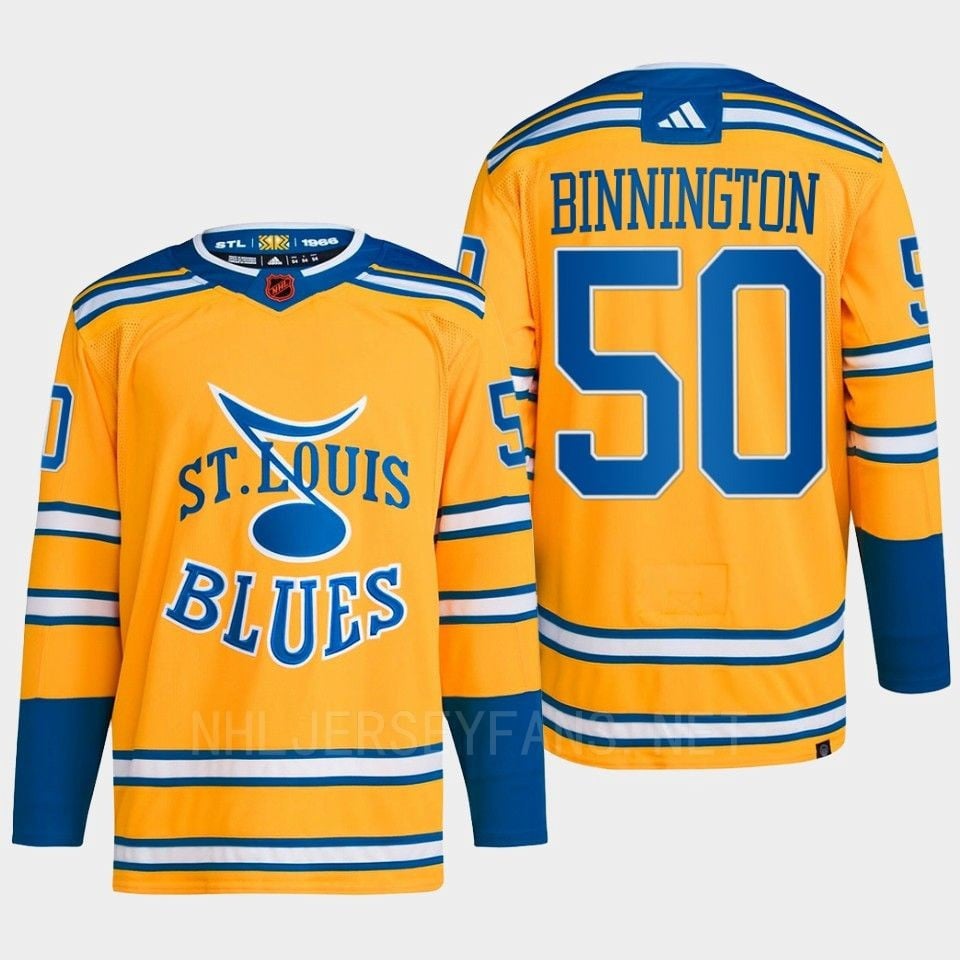 Jordan Binnington 50 Reverse Retro 2.0 2022 St. Louis Blues Yellow Primegreen NHL Jersey Men's