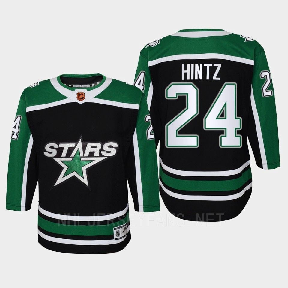 Dallas Stars 24 Roope Hintz Reverse Retro Black Equipment, NHL Jersey Youth