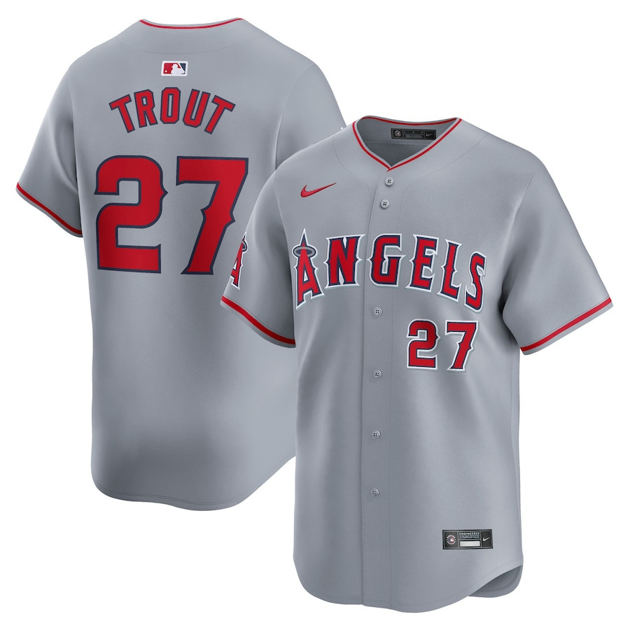 Mike Trout 27 Los Angeles Angels Away Limited Player Gray MLB Jersey Men's