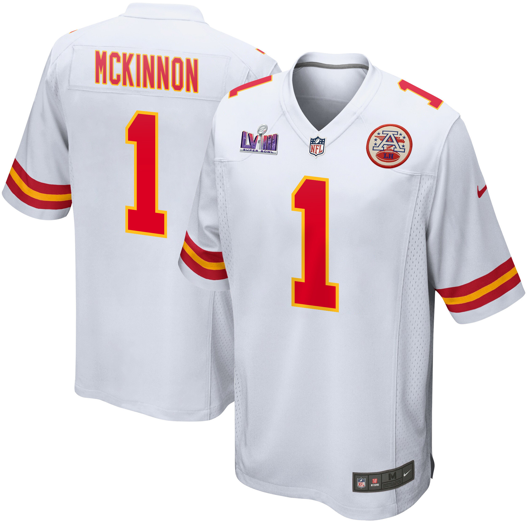 Jerick McKinnon 1 Kansas City Chiefs Super Bowl LVIII Patch Game White NFL Jersey Men's