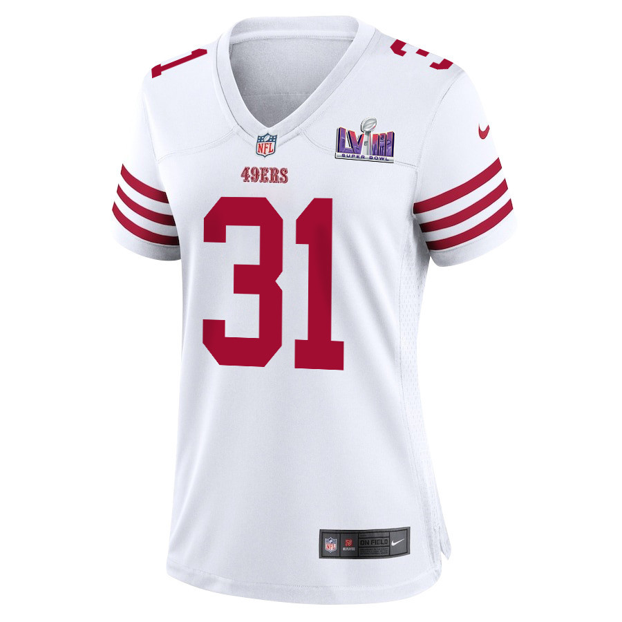 Tashaun Gipson Sr. 31 San Francisco 49ers Super Bowl LVIII Patch Game White NFL Jersey Women's