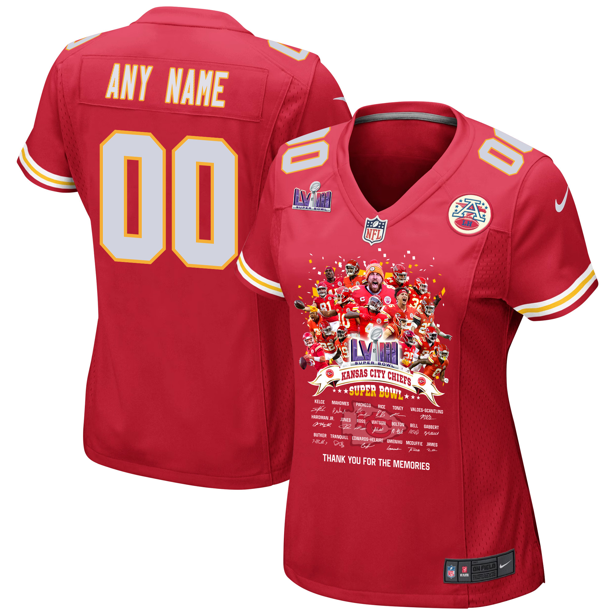 Kansas City Chiefs Super Bowl LVIII Thanks For Memories Game Custom Red NFL Jersey Women's