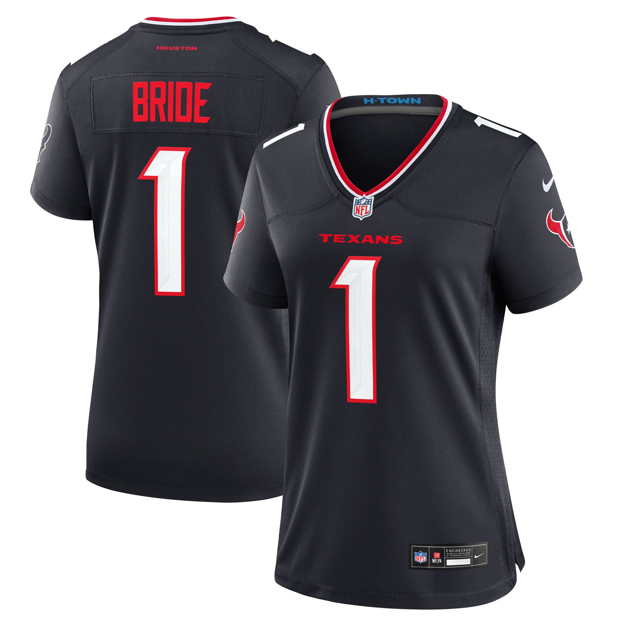 Houston Texans Number 1 Bride Navy Game NFL Jersey Women's