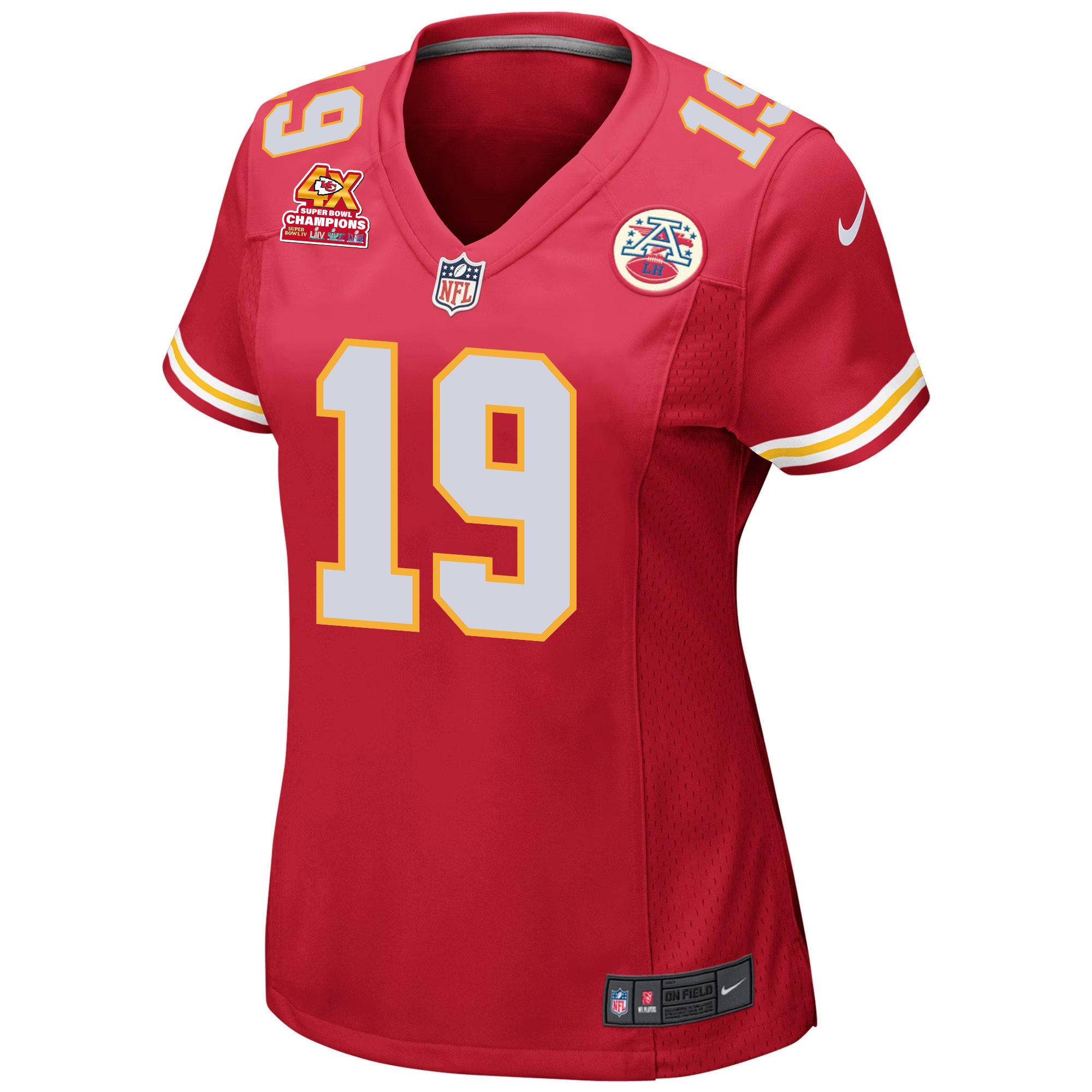 Kadarius Toney 19 Kansas City Chiefs Super Bowl LVIII Champions 4X Game Red NFL Jersey Women's