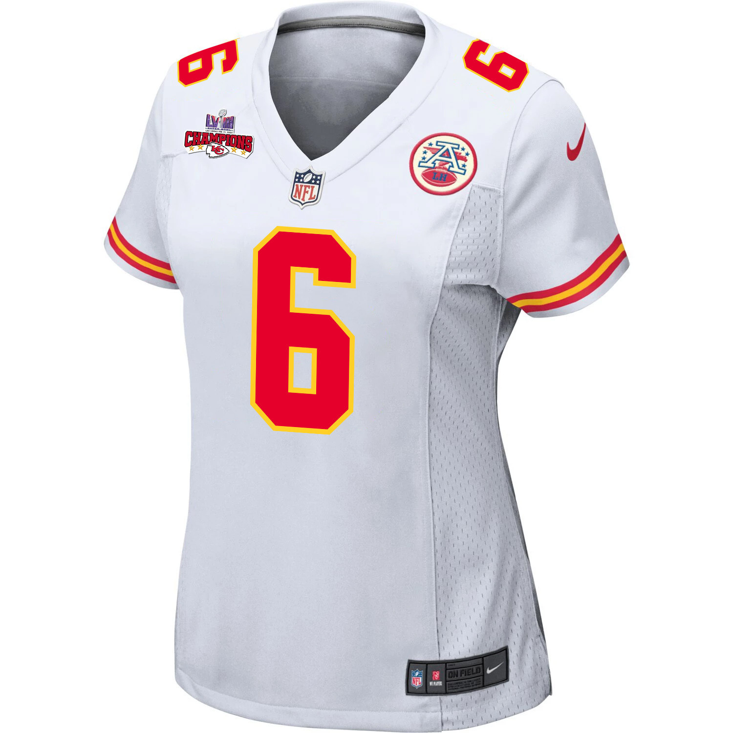 Bryan Cook 6 Kansas City Chiefs Super Bowl LVIII Champions 4 Stars Patch Game White NFL Jersey Women's
