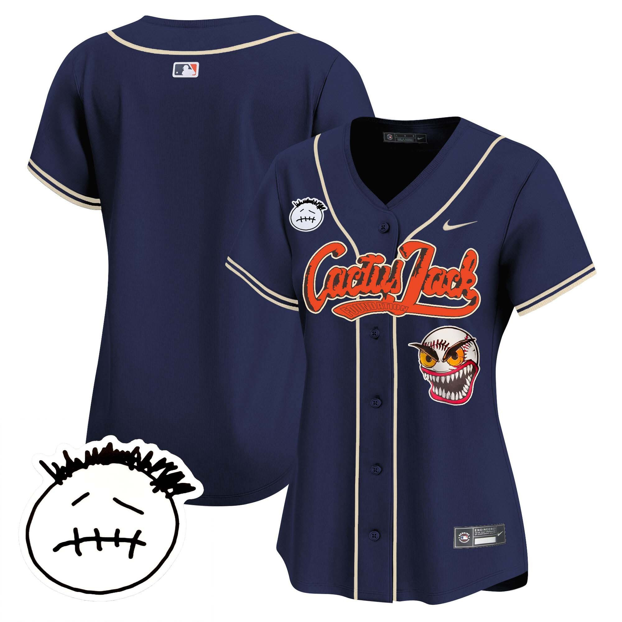 Houston Astros Cactus Jack Patch V3 Navy MLB Jersey Women's