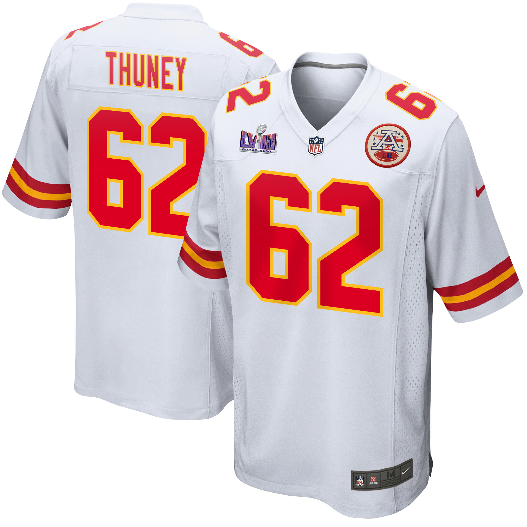 Joe Thuney 62 Kansas City Chiefs Super Bowl LVIII Patch Game White NFL Jersey Men's