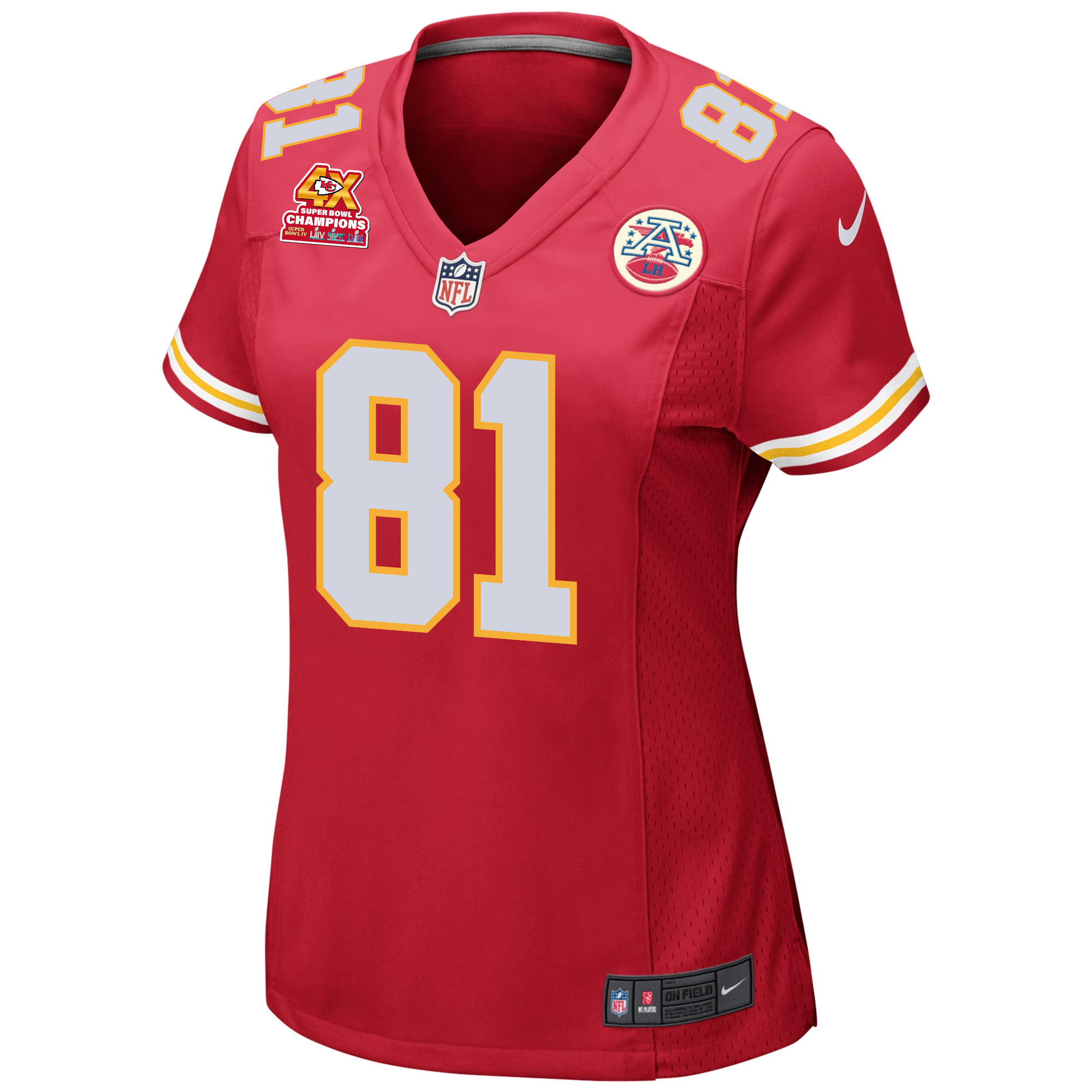 Blake Bell 81 Kansas City Chiefs Super Bowl LVIII Champions 4X Game Red NFL Jersey Women's