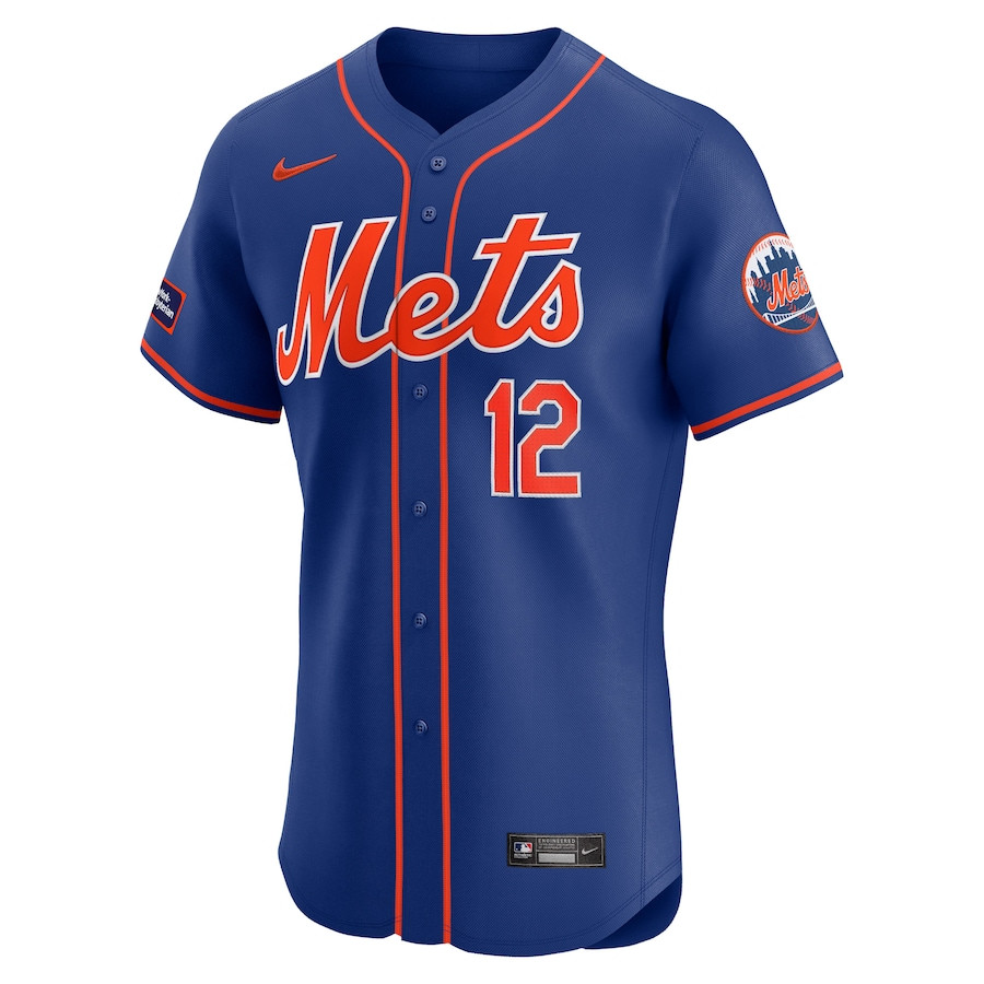 Francisco Lindor 12 New York Mets Alternate Elite Sponsor Patch Player Royal MLB Jersey Men's