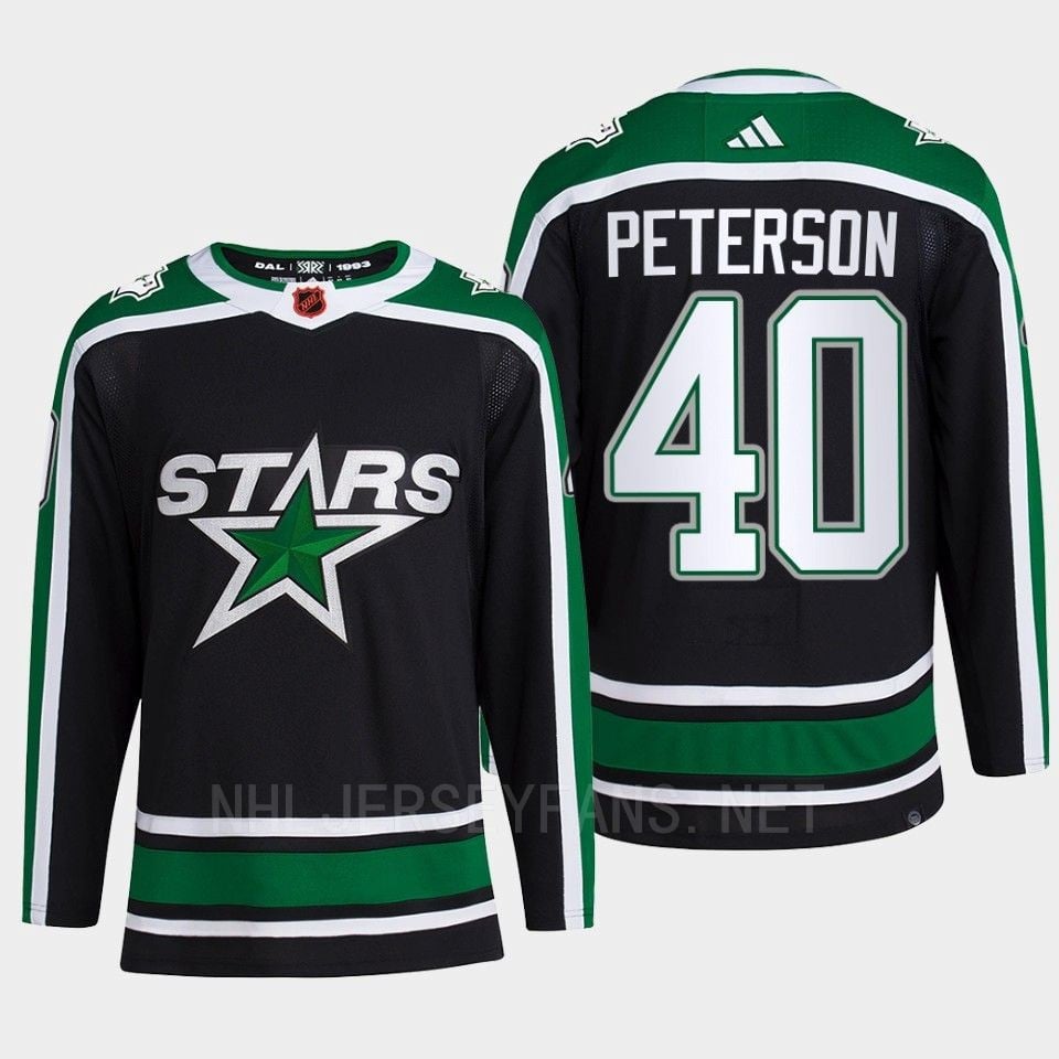 Jacob Peterson 40 Reverse Retro 2.0 2022 Dallas Stars Black Pro Primegreen NHL Jersey Men's