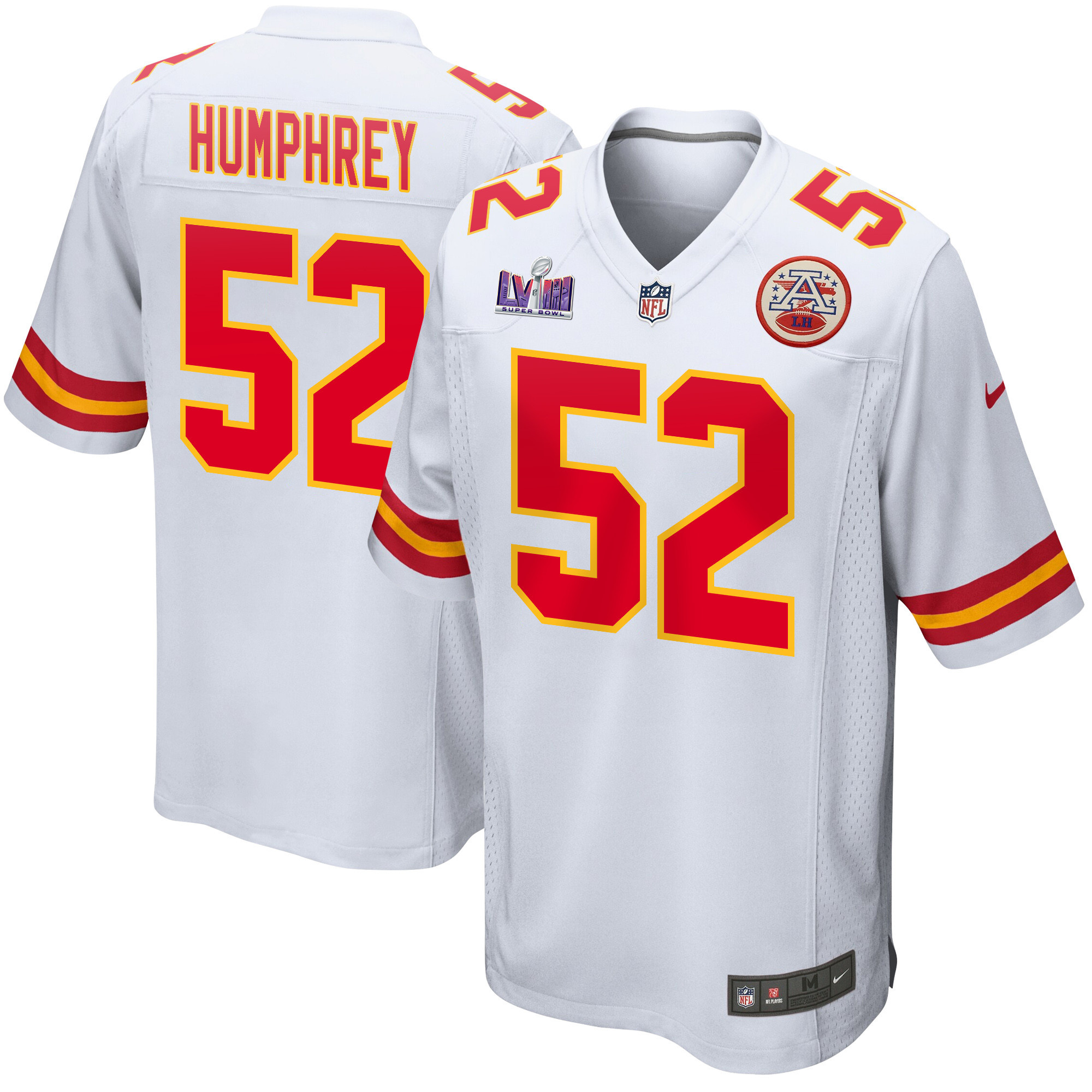 Creed Humphrey 52 Kansas City Chiefs Super Bowl LVIII Patch Game White NFL Jersey Men's