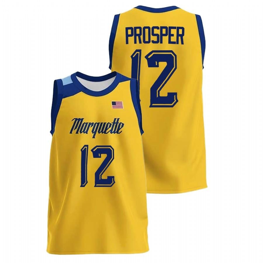 Marquette Golden Eagles 12 Olivier-Maxence Prosper 2022 Gold College NCAA Jersey Men's